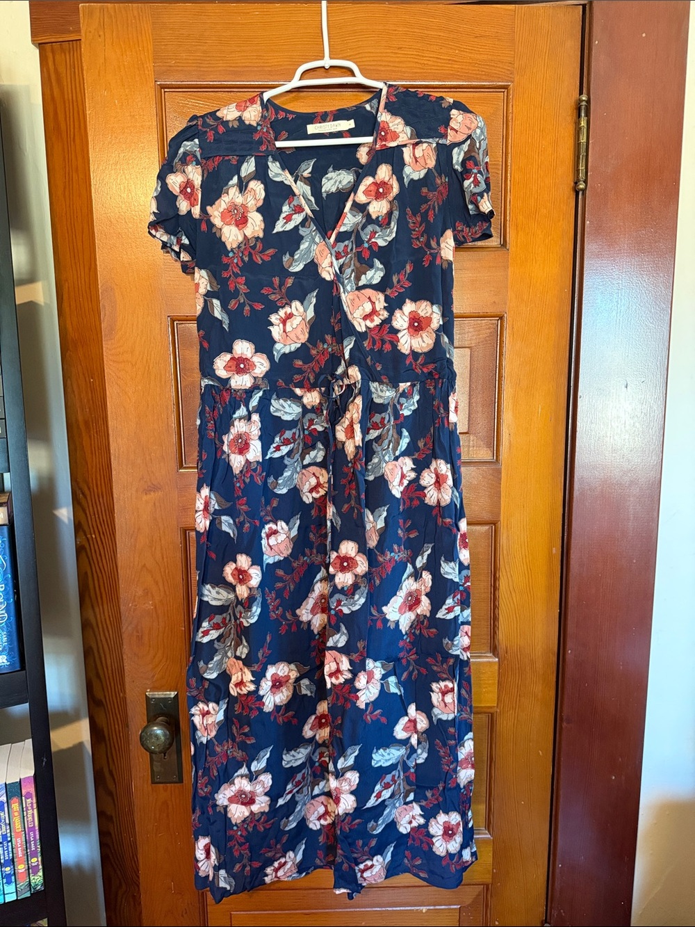 Christ Dawn Navy Floral Wrap-Style Kids Dress with wTie Waist